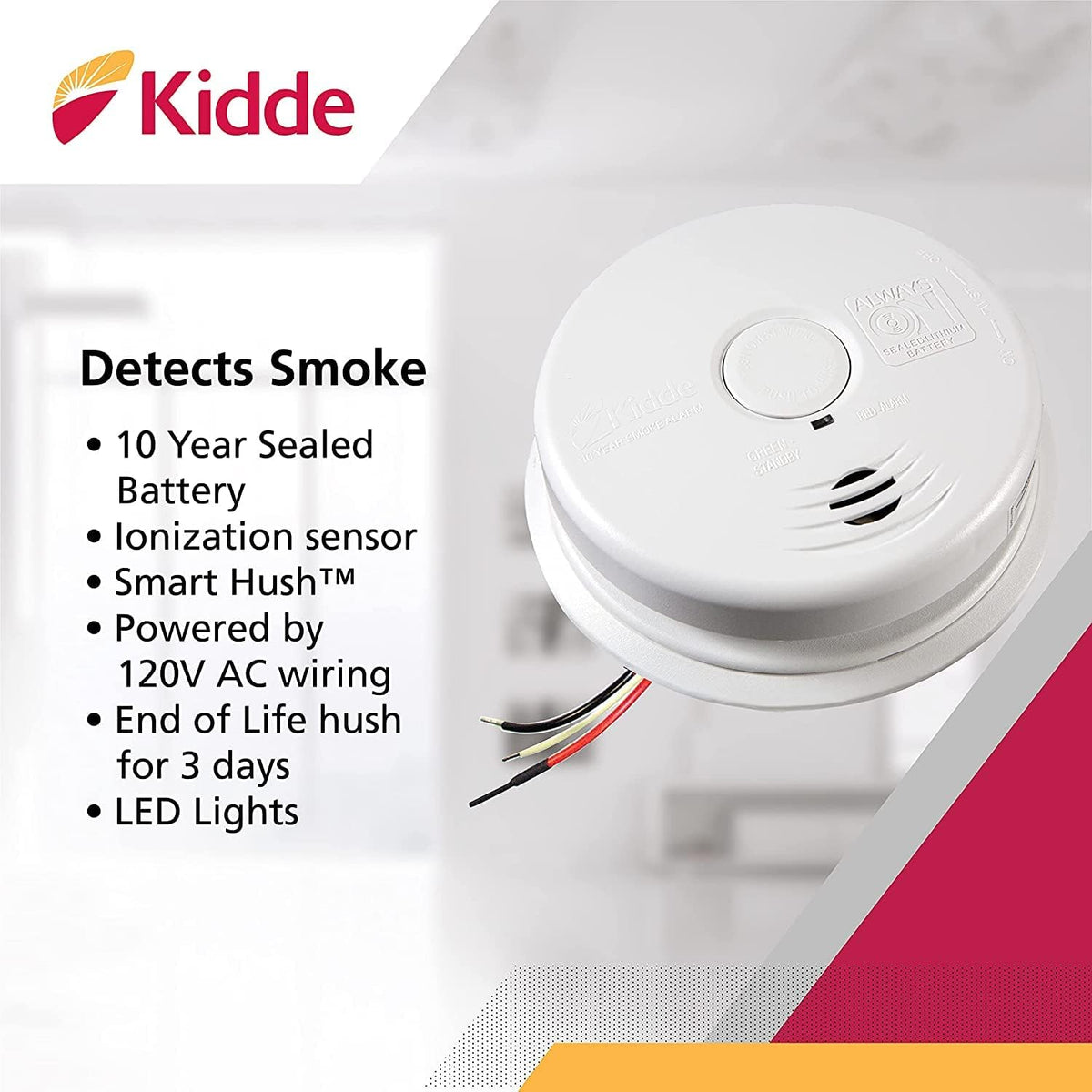 Pack of 6 Hardwired Smoke Alarm with Lithium Battery Backup Z2192