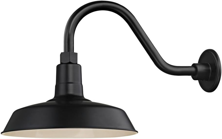 Black Farmhouse Style Industrial Gooseneck Outdoor Barn Light with 12 Inch Shade P5072