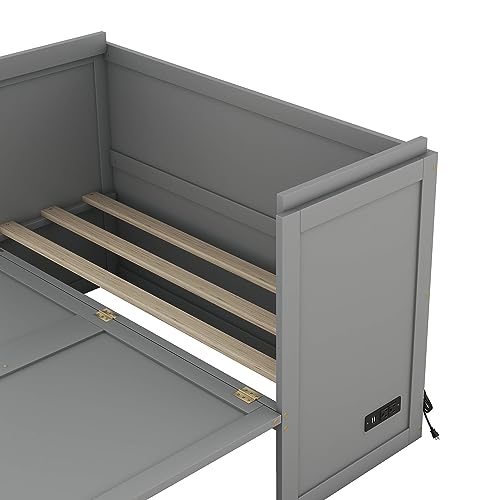 Gray Full Size Murphy Bed with Shelf and Charging Station X7630