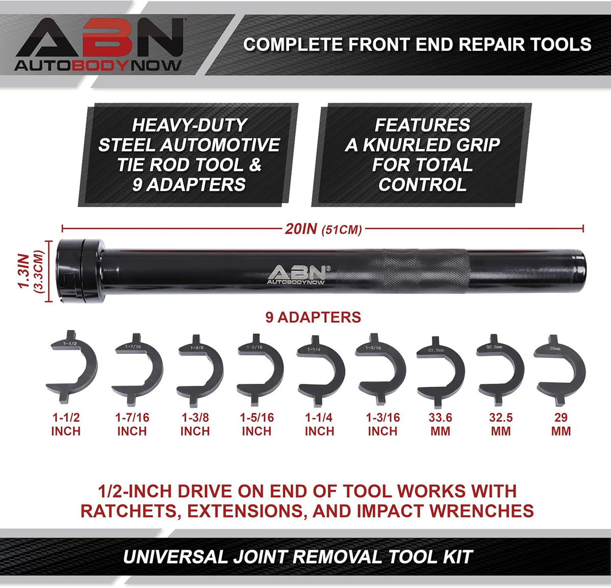 Inner Tie Rod Removal Tool Set with 9 Crowfoot Adapters Z559