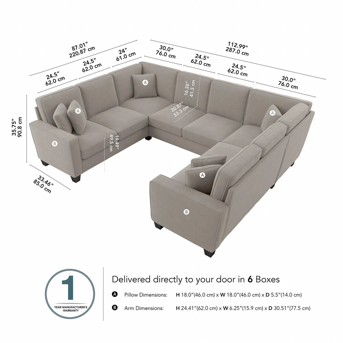 Beige Herringbone Fabric U Shaped Sectional Couch J625