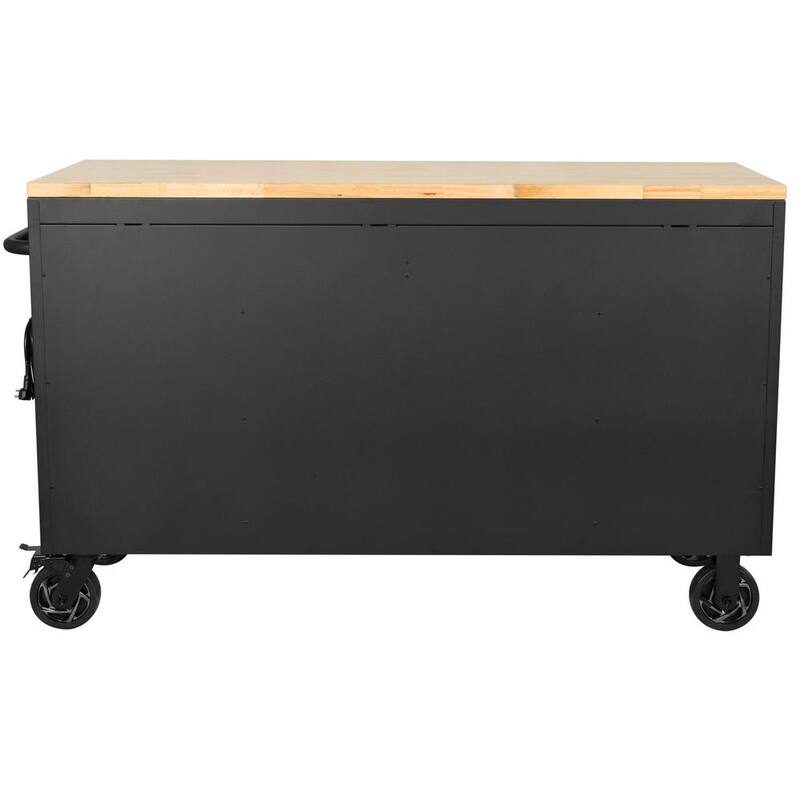 Heavy Duty 15-Drawer Mobile Workbench Tool Chest with Solid Wood Top in Matte Black N6794