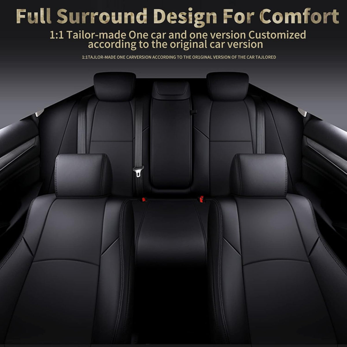 Faux Leather Car Seat Covers Full Set with Solid Folding Backrest M629938