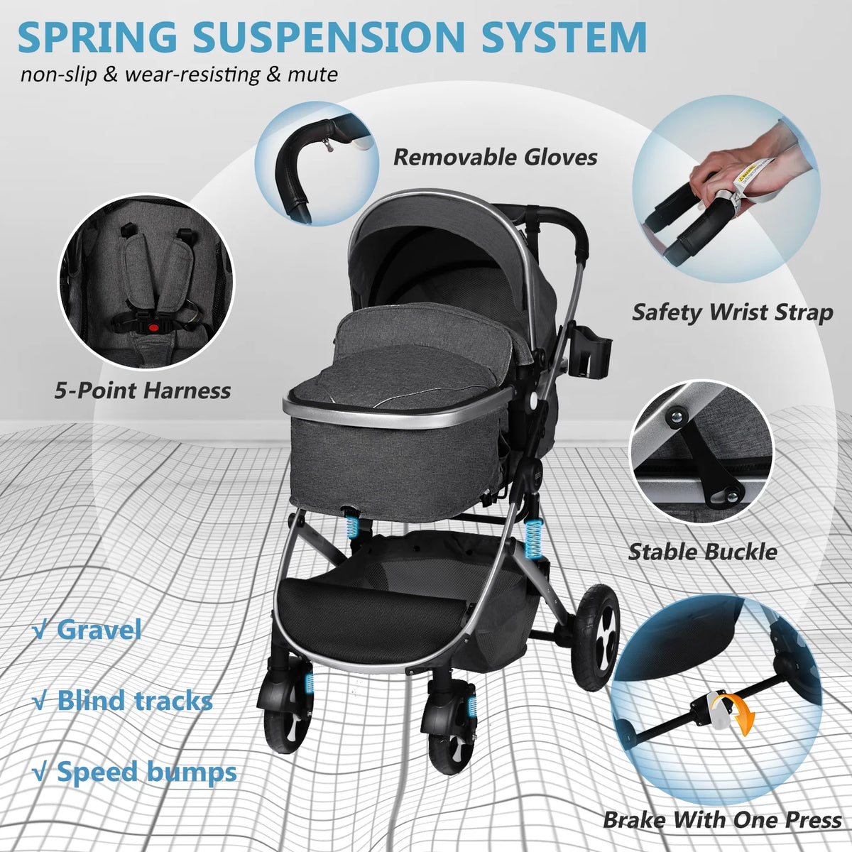 2 in 1 Convertible Baby Stroller Dark Grey V243883