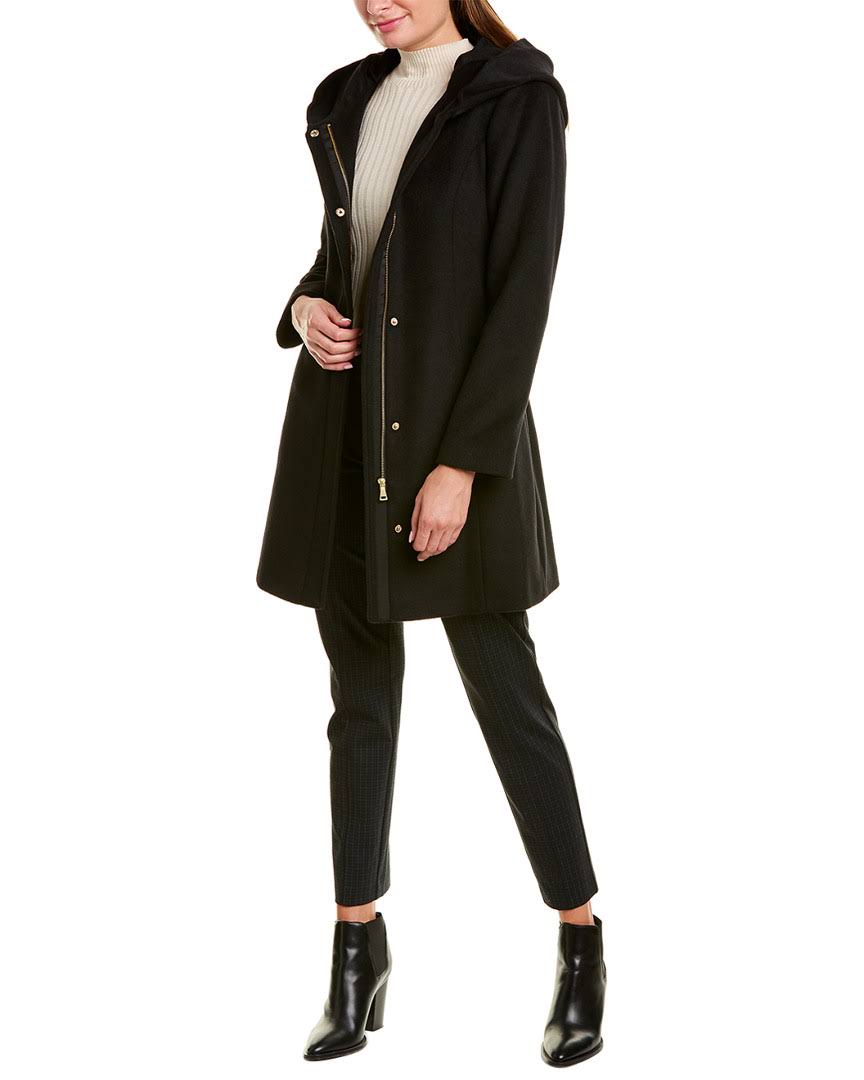 Wool Blend Zip Hooded Coat Black 10 P451