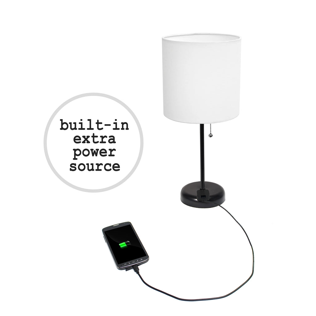 Black Stick Lamp with Outlet and Fabric Shade Two Pack Set C750