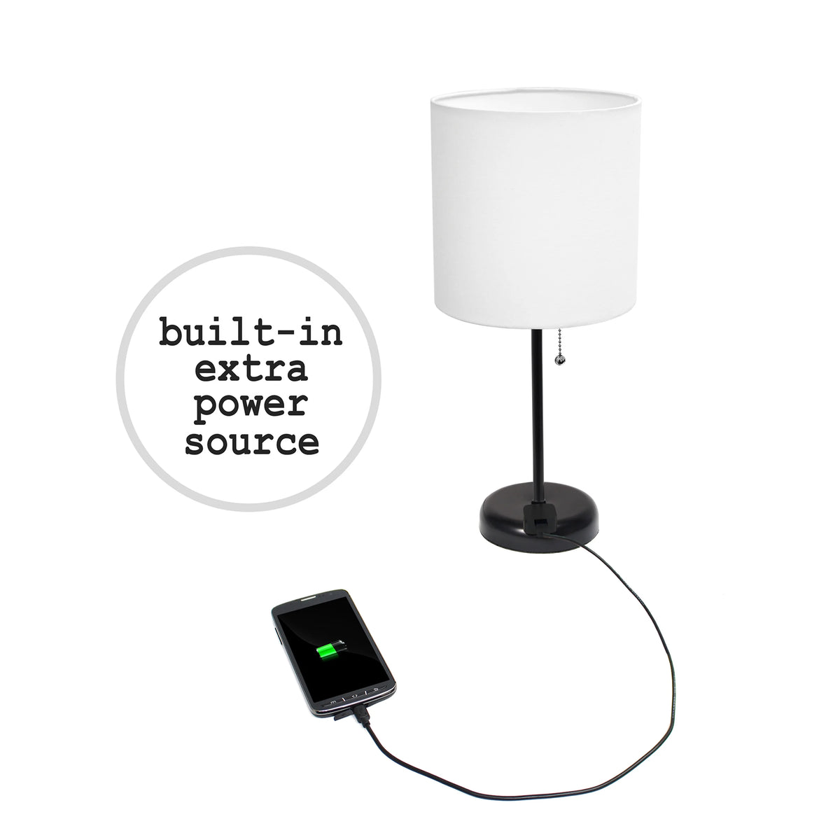 Black Stick Lamp with Outlet and Fabric Shade Two Pack Set C750