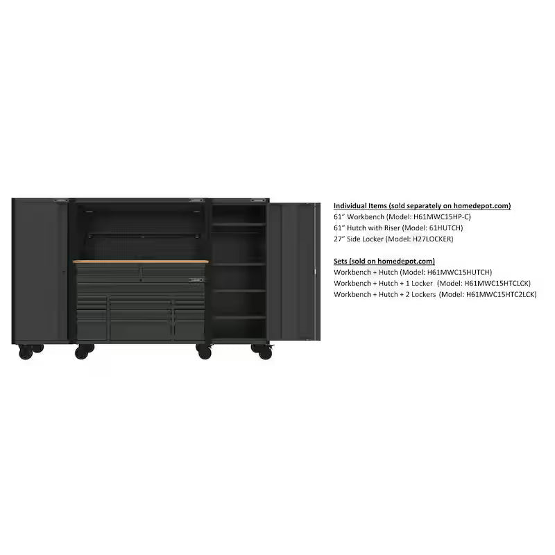 Heavy Duty 15-Drawer Mobile Workbench Tool Chest with Solid Wood Top in Matte Black N6794