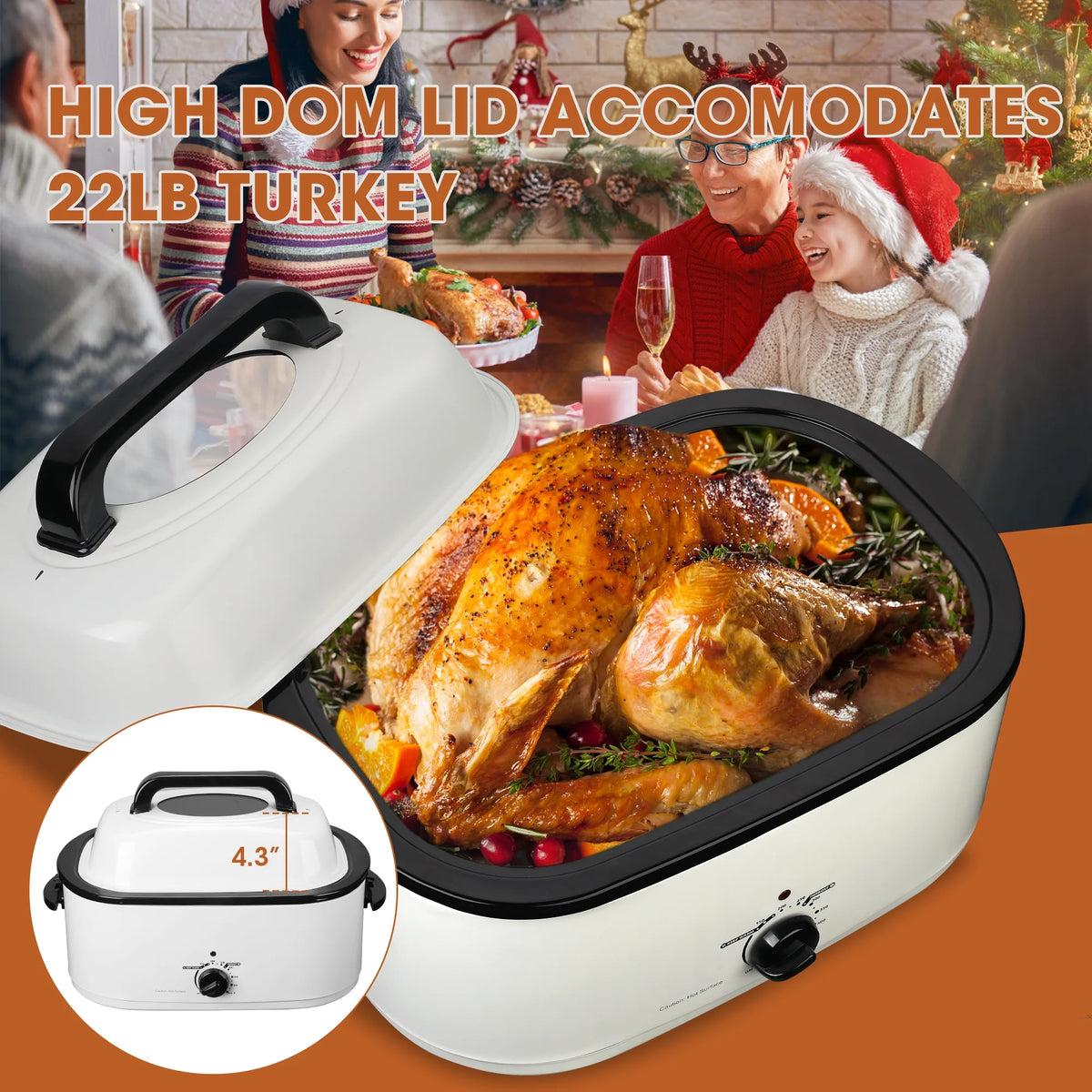 White 26 Quart Stainless Steel Electric Roaster Oven A835