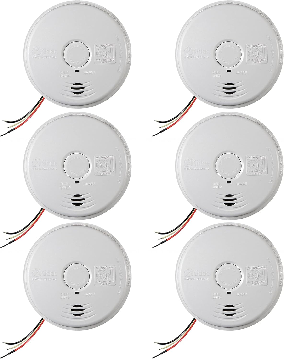 Pack of 6 Hardwired Smoke Alarm with Lithium Battery Backup Z2192