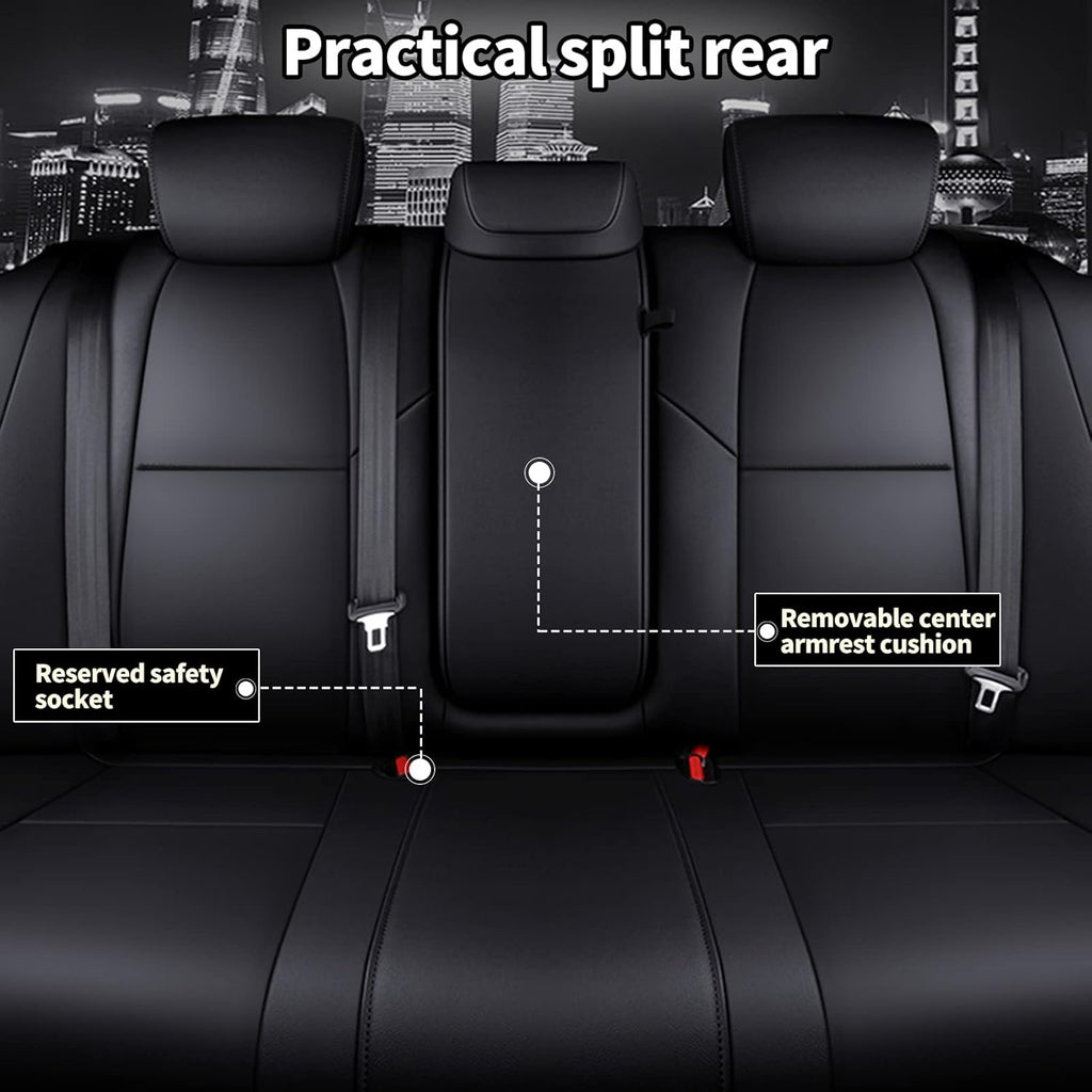 Faux Leather Car Seat Covers Full Set with Solid Folding Backrest M629938