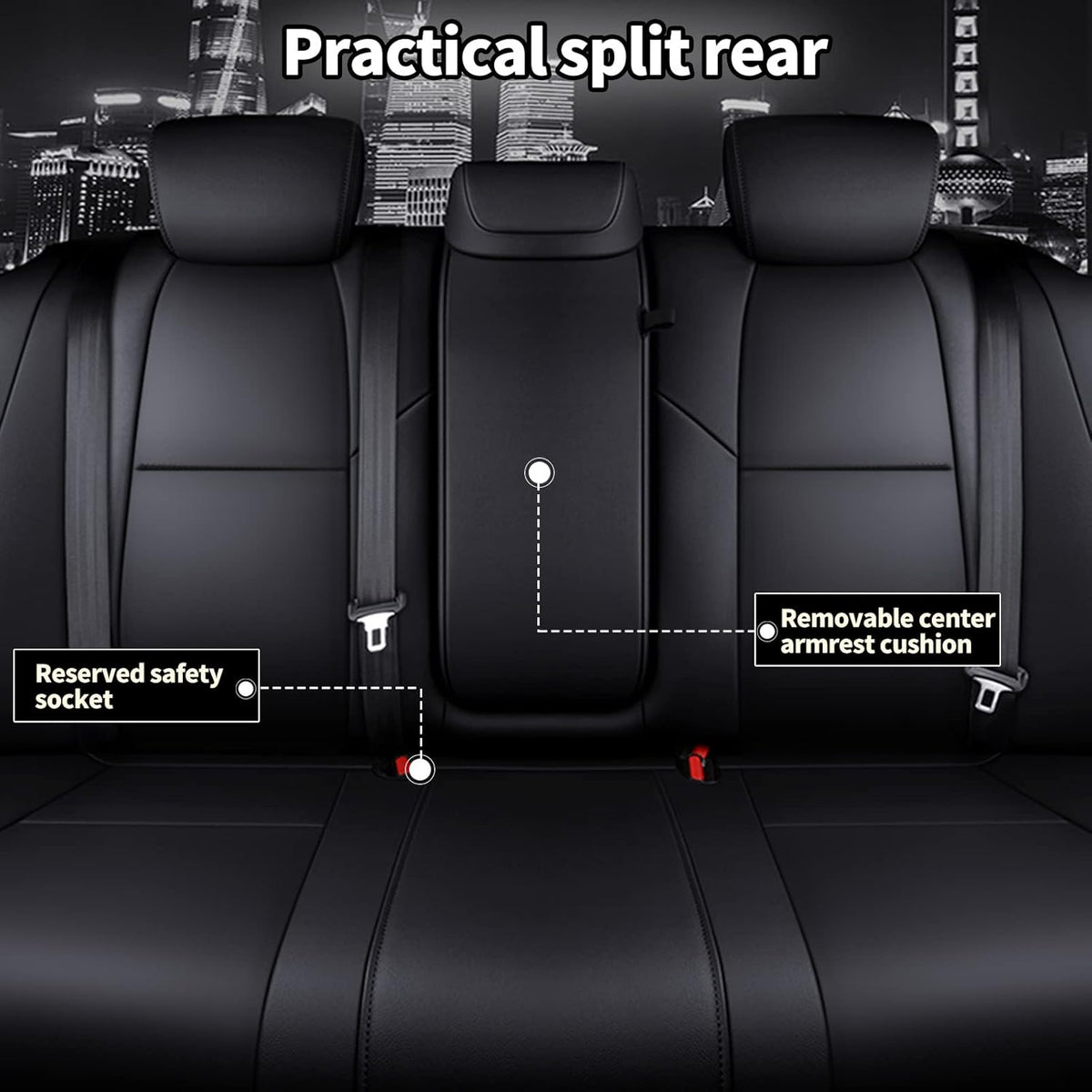 Faux Leather Car Seat Covers Full Set with Solid Folding Backrest M629938