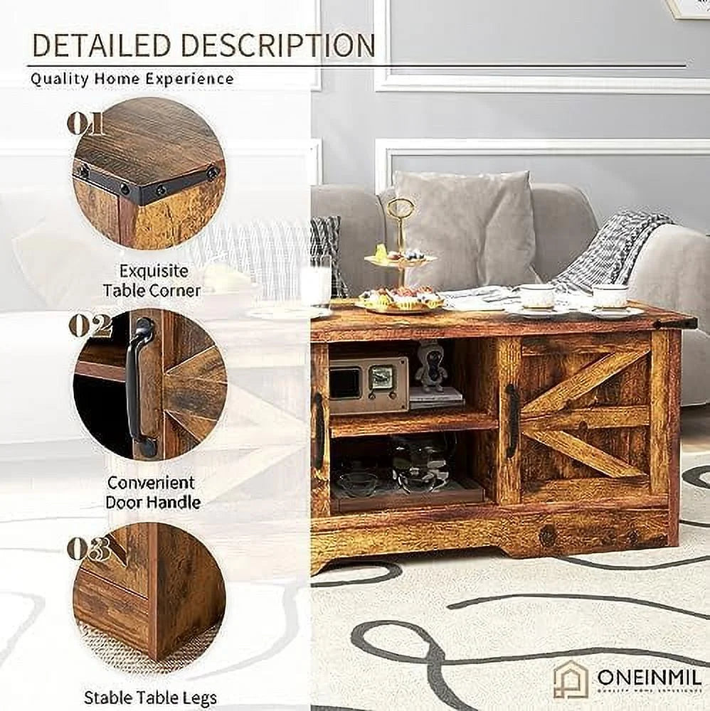 White Coffee Table with Barn Doors A381354