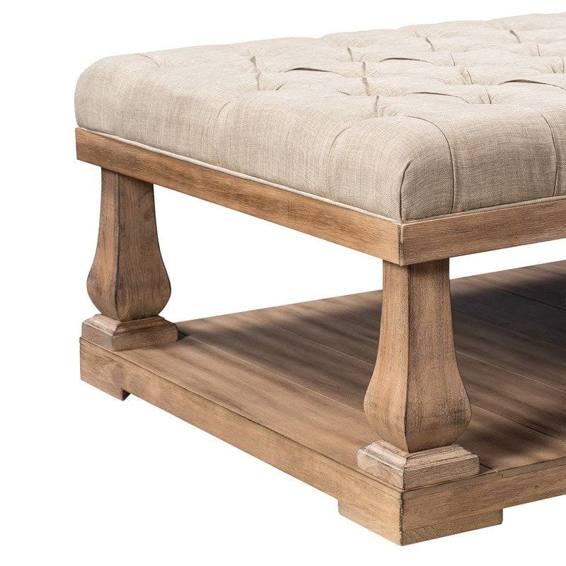 Beige Coffee Table with Wood Shelf and Padded Seat Bench M54158