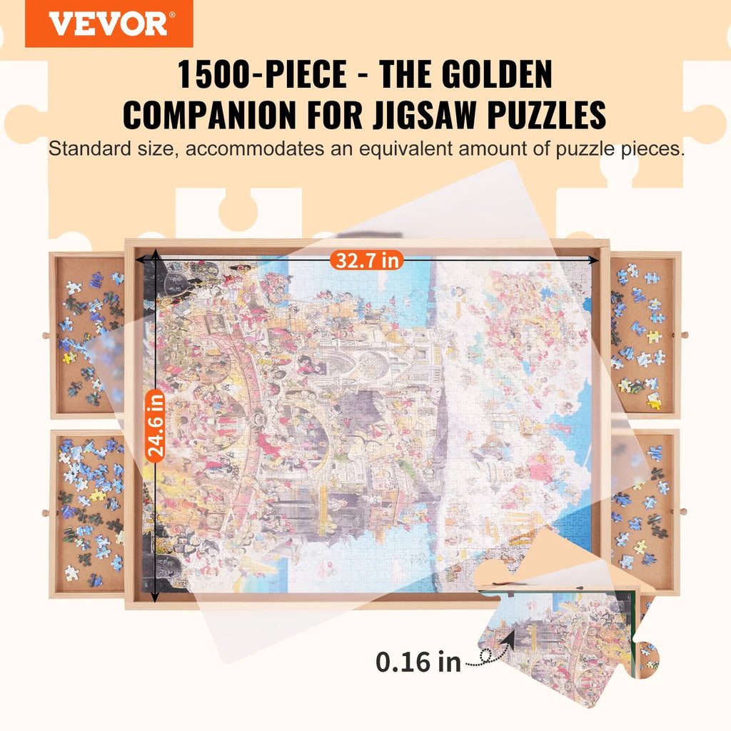 1500 Piece Puzzle Board with Folding Legs & 4 Sliding Drawers 32.7" x 24.6" Wooden Jigsaw Puzzle Table P24829