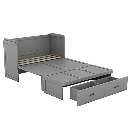 Gray Full Size Murphy Bed with Shelf and Charging Station X7630