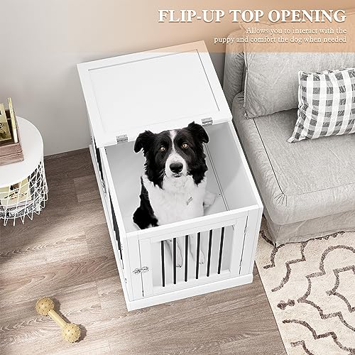 White Dog Crate Furniture with Cushion S121695