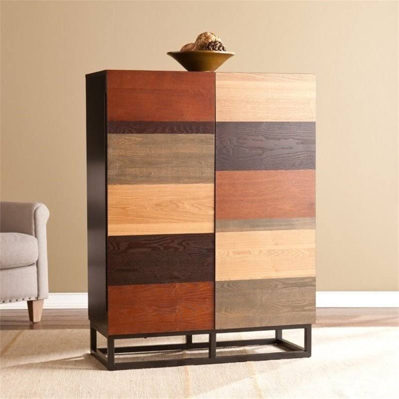 Multi Tonal Wood and Black Bar Cabinet D937