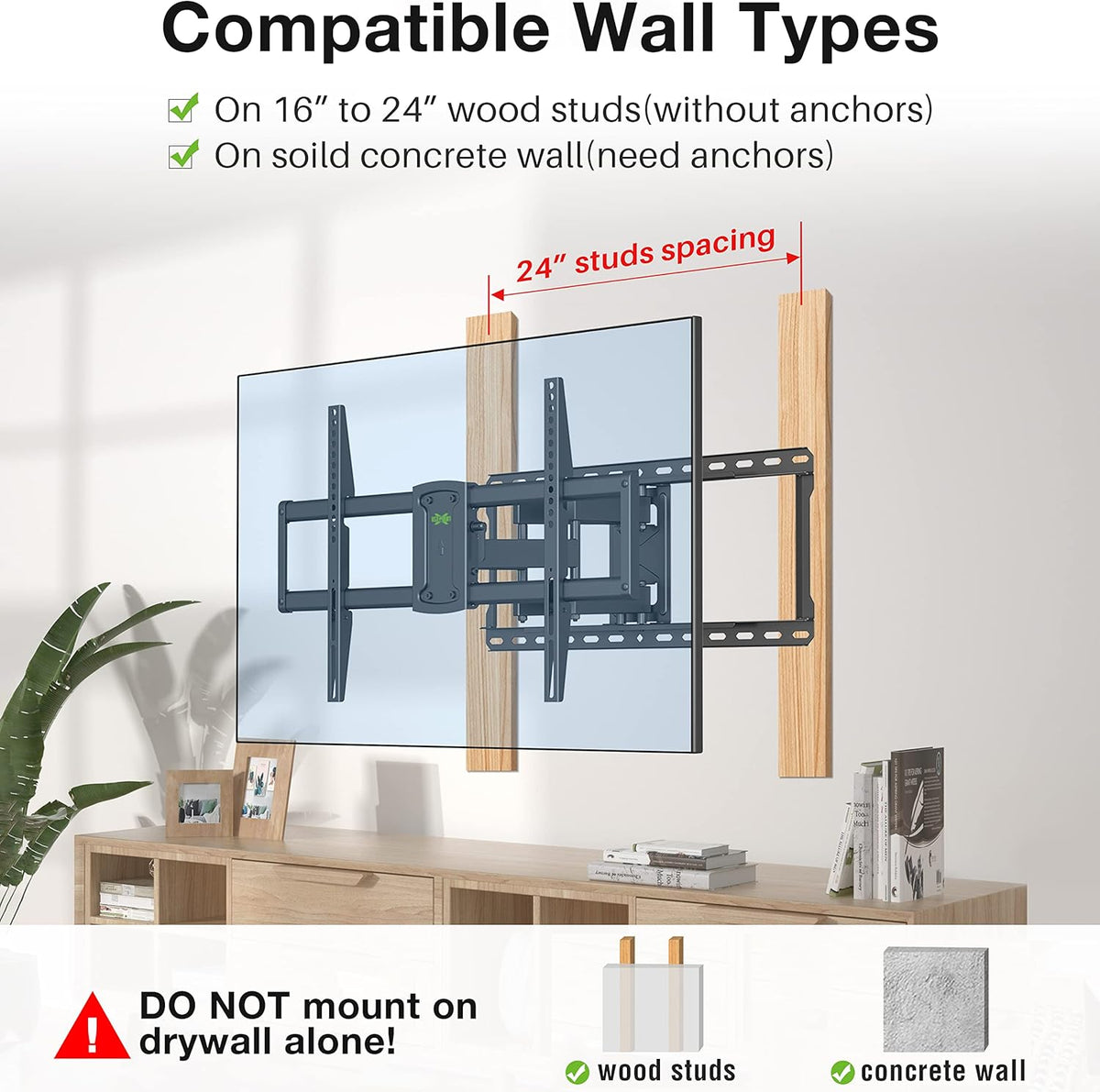 Full Motion TV Wall Mount for 37"-90" TVs, VESA 600x400mm, 132lbs H4342