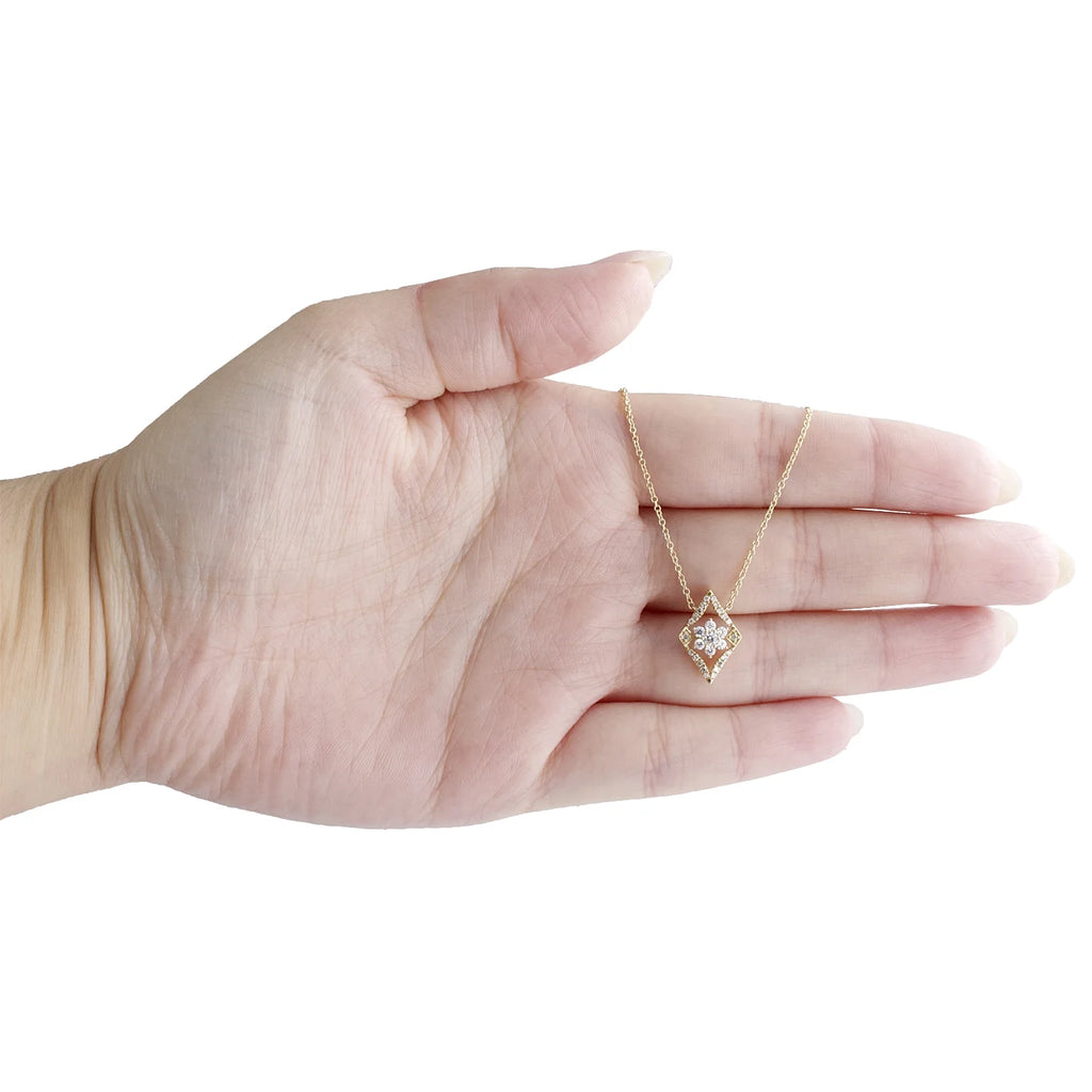 14K Yellow Gold Diamond Geometric Cluster Necklace 18" J2456