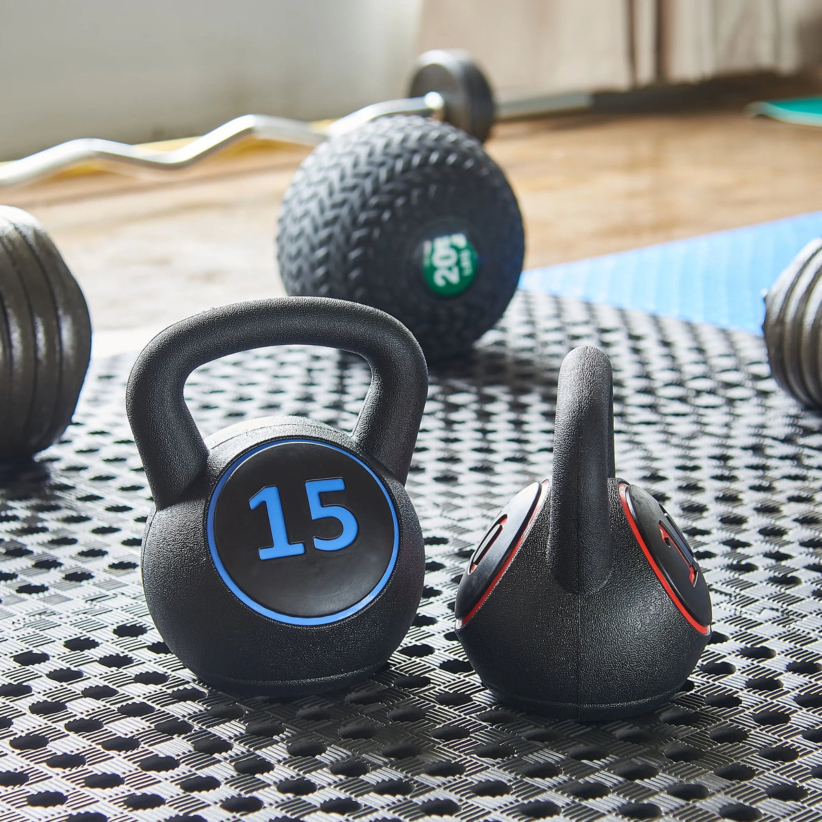 Wide Grip Kettlebell Set, 5lb, 10lb, and 15lb J167028