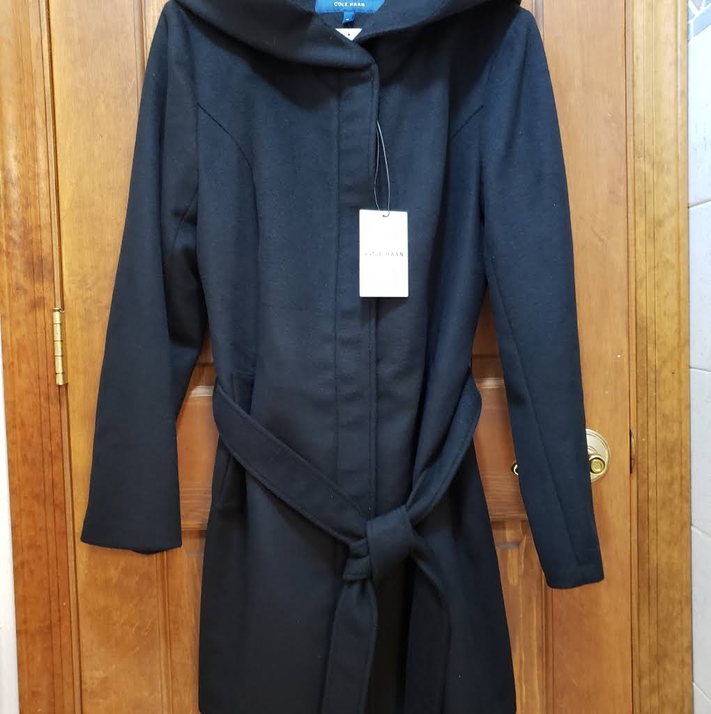 Wool Blend Zip Hooded Coat Black 10 P451