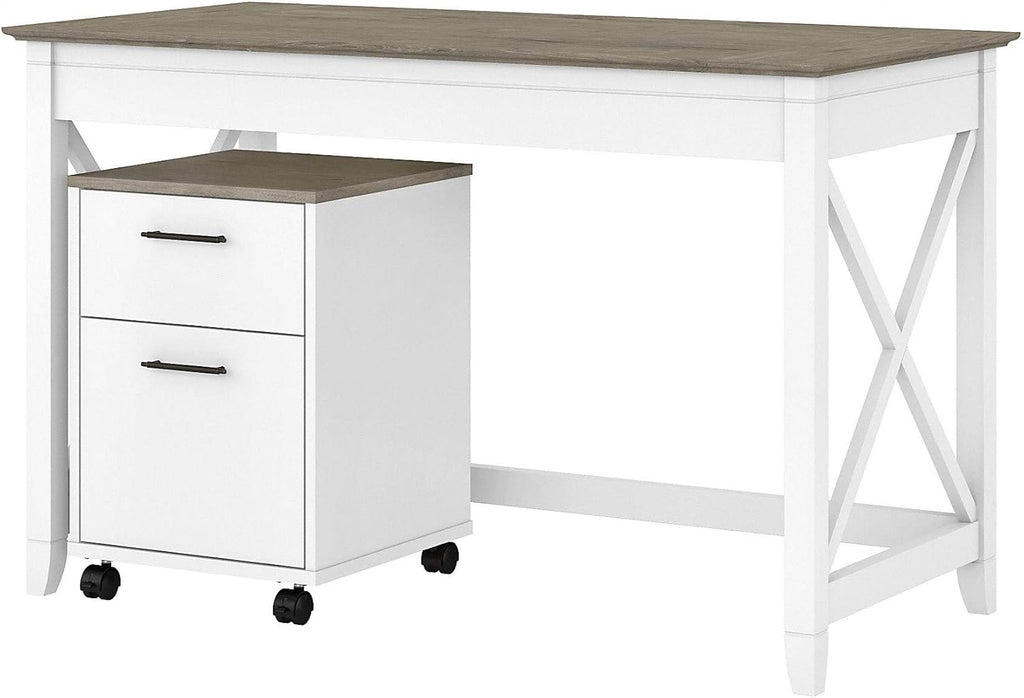48W Dark Gray Hickory Writing Desk with 2 Drawer Mobile File Cabinet I292116