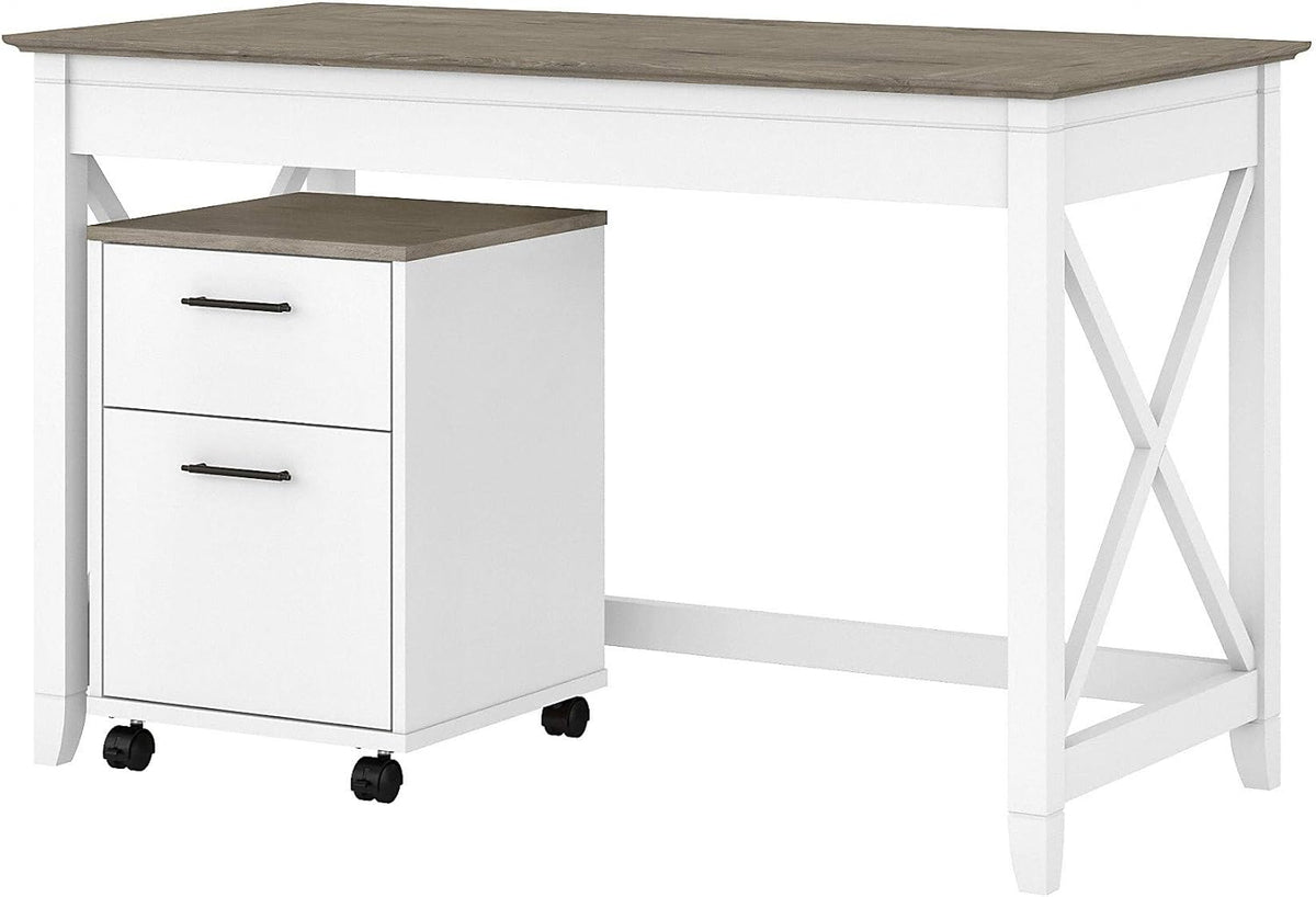 48W Dark Gray Hickory Writing Desk with 2 Drawer Mobile File Cabinet I292116