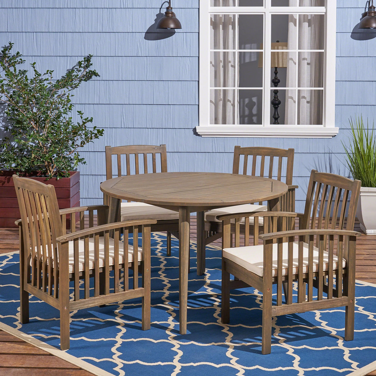 Acacia Wood 5 Piece Dining Set with Cushion O4532