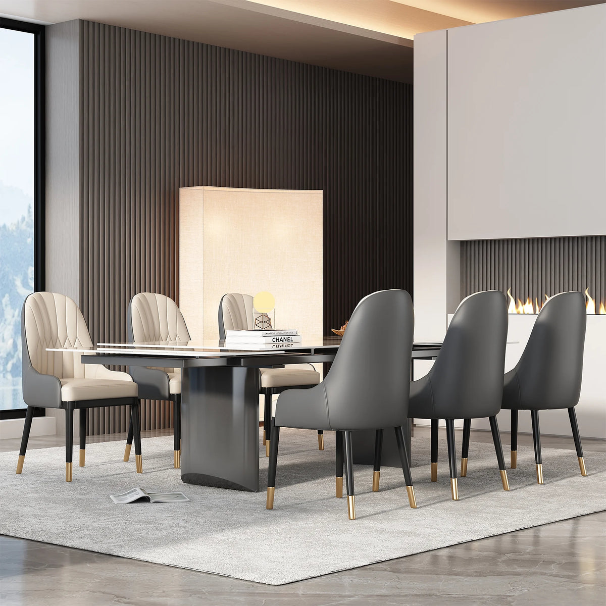 6-Person Extendable Dining Set with Sintered Stone Top and Stainless Steel Legs G97237