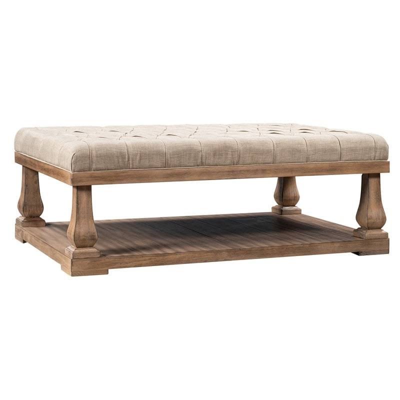 Beige Coffee Table with Wood Shelf and Padded Seat Bench M54158