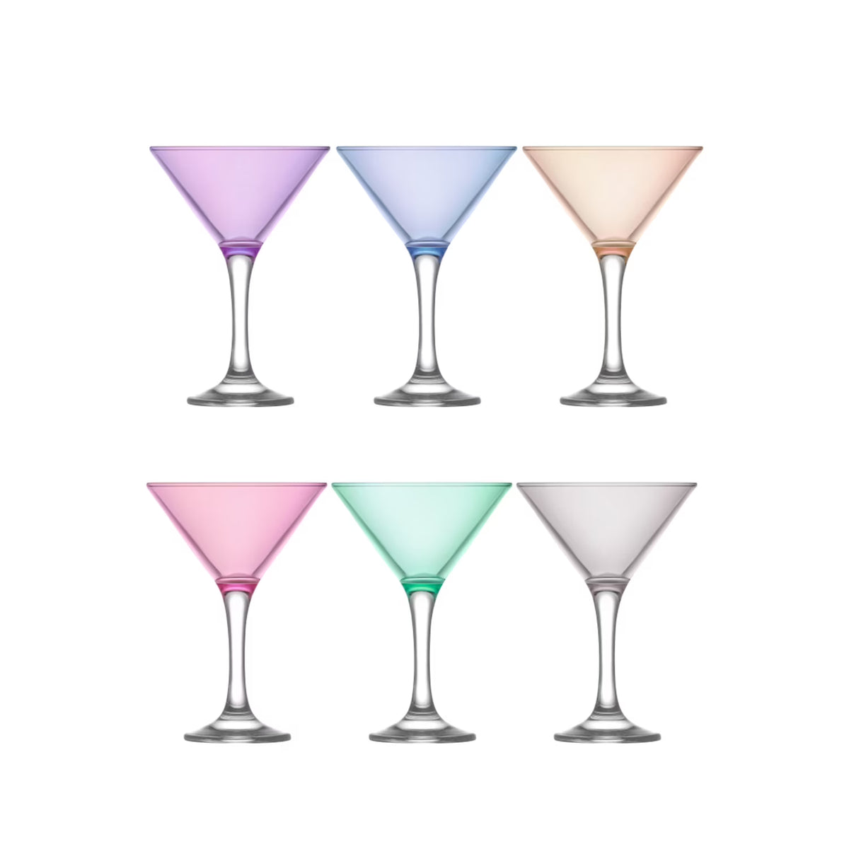 6 oz Multi Colored Martini Glasses Set of 6 X670