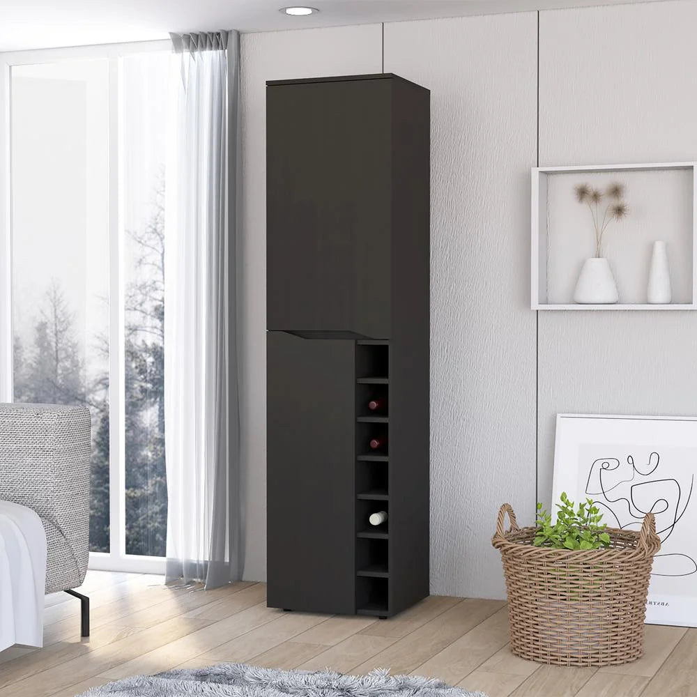 Tall Black Wengue Engineered Wood Bar Cabinet J94077