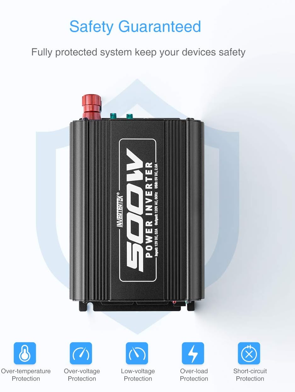 500W Car Power Inverter DC 12V to AC 110V with USB Ports U9656