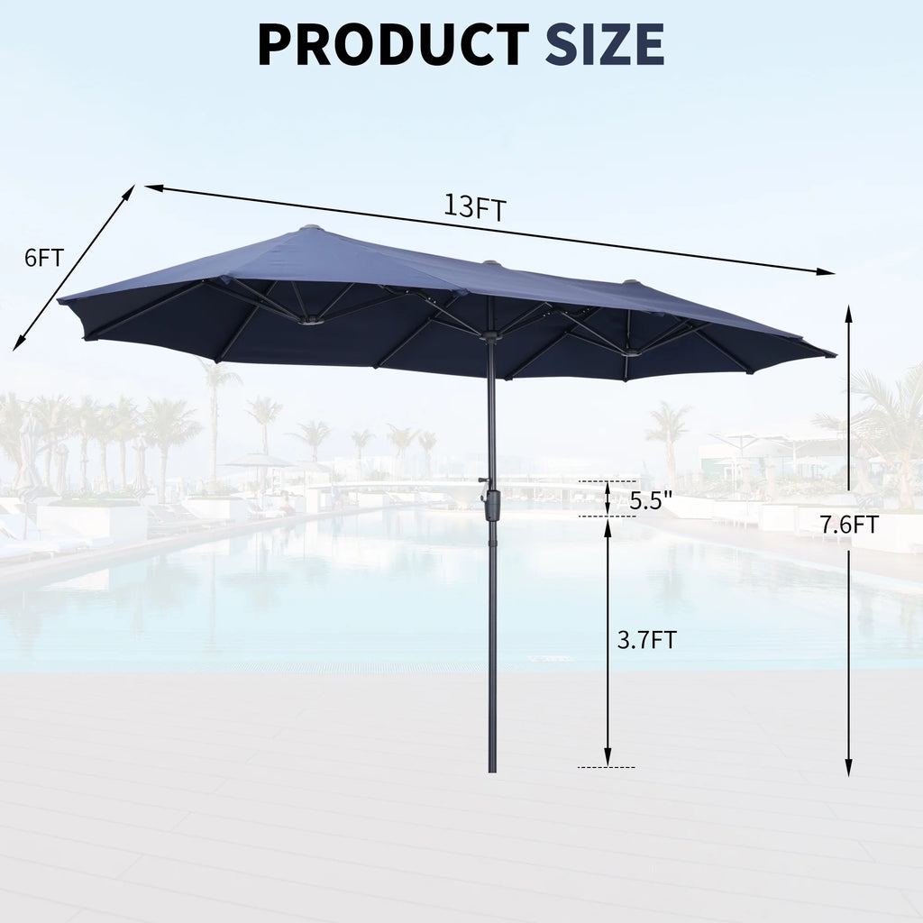 13 FT Patio Umbrella with Easy Crank, Dark Blue H58786