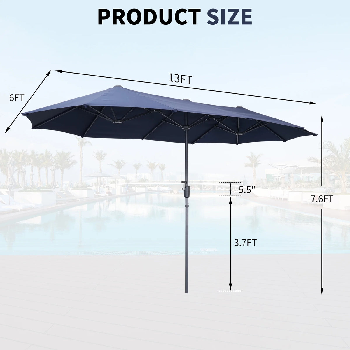 13 FT Patio Umbrella with Easy Crank, Dark Blue H58786
