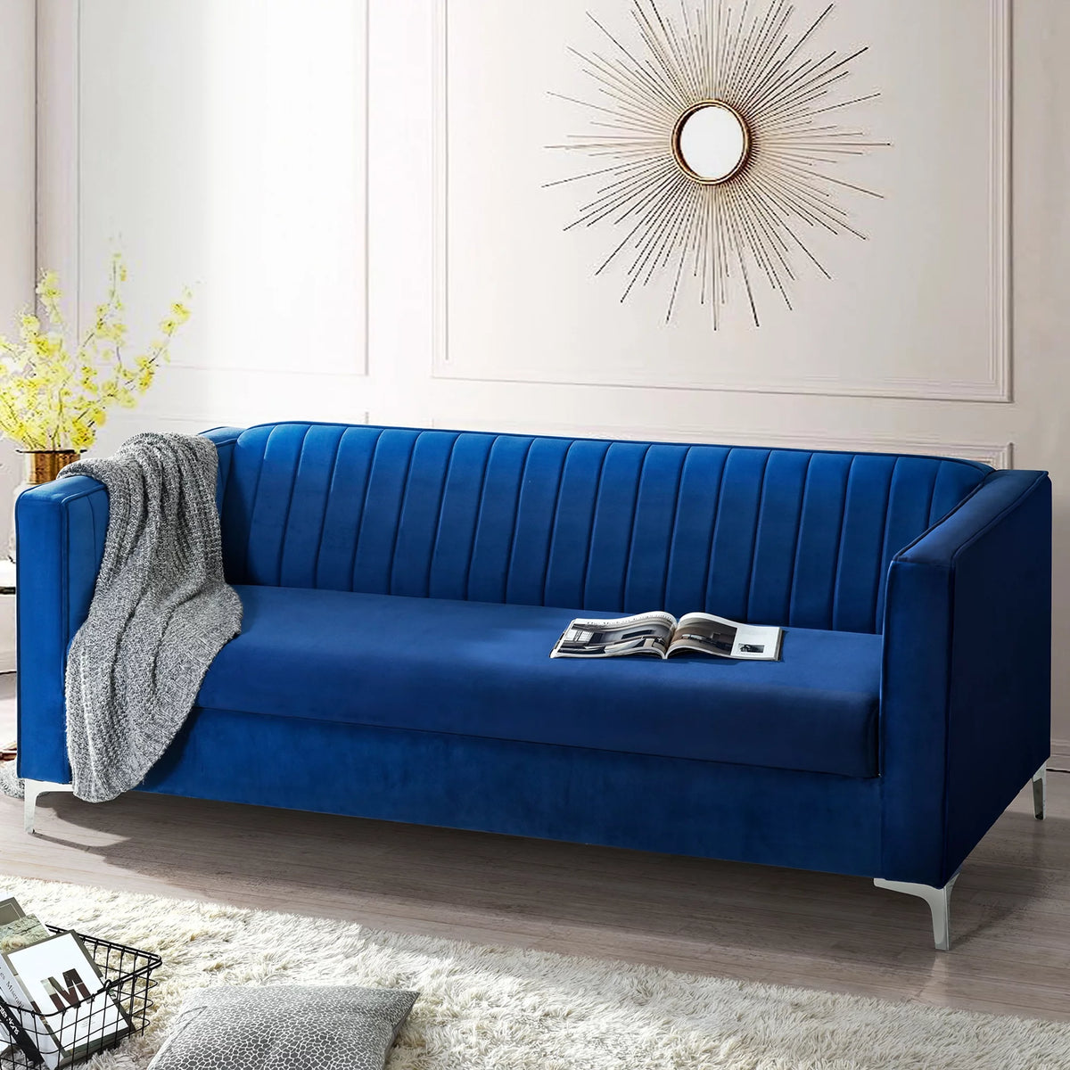 Blue Velvet Loveseat Sofa with Metal Legs X438642