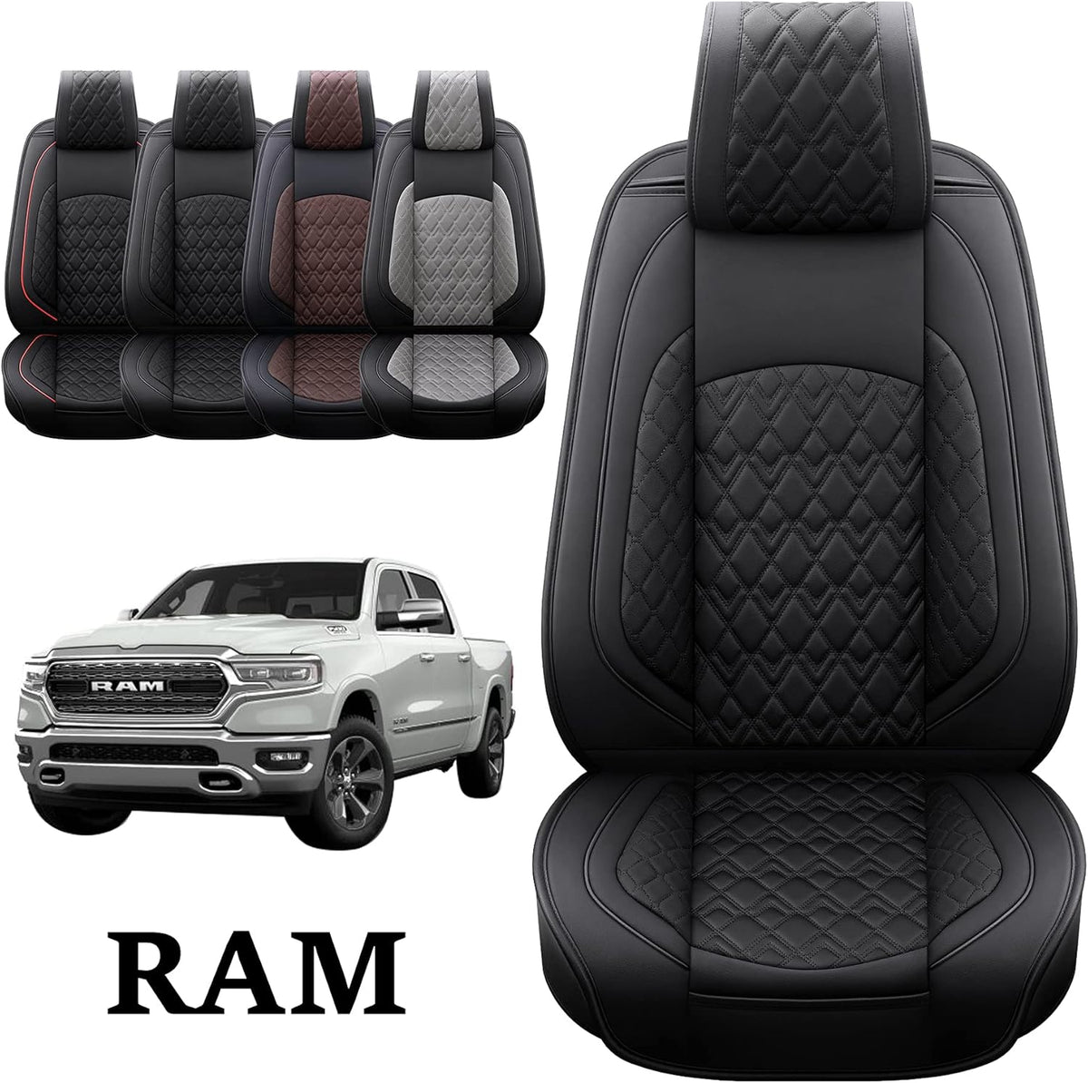 Black 2 Pcs Waterproof Synthetic Leather Car Seat Covers M650956