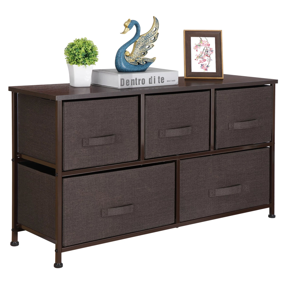 Brown 5 Drawer Fabric Dresser Q8680