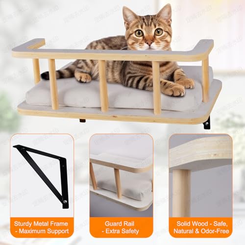 Natural Wood Cat Wall Shelves with 5 Steps Q2731