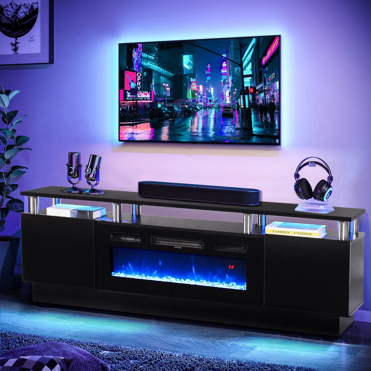 Black Fireplace TV Stand with 36 Electric Fireplace F604