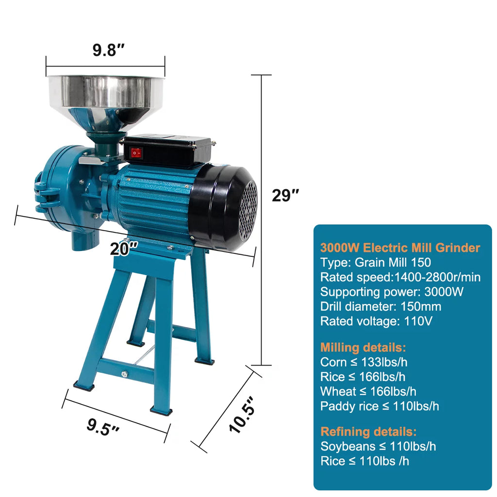 3000W Wet Dry Commercial Electric Grain Grinder Mill S51152
