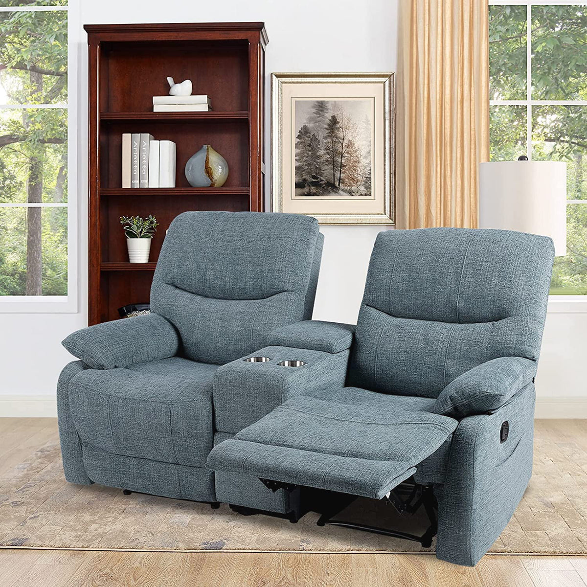 Fabric Reclining Sofa with Console and Cup Holders A357700