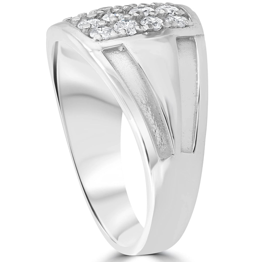 10k White Gold Diamond Mens Ring I394