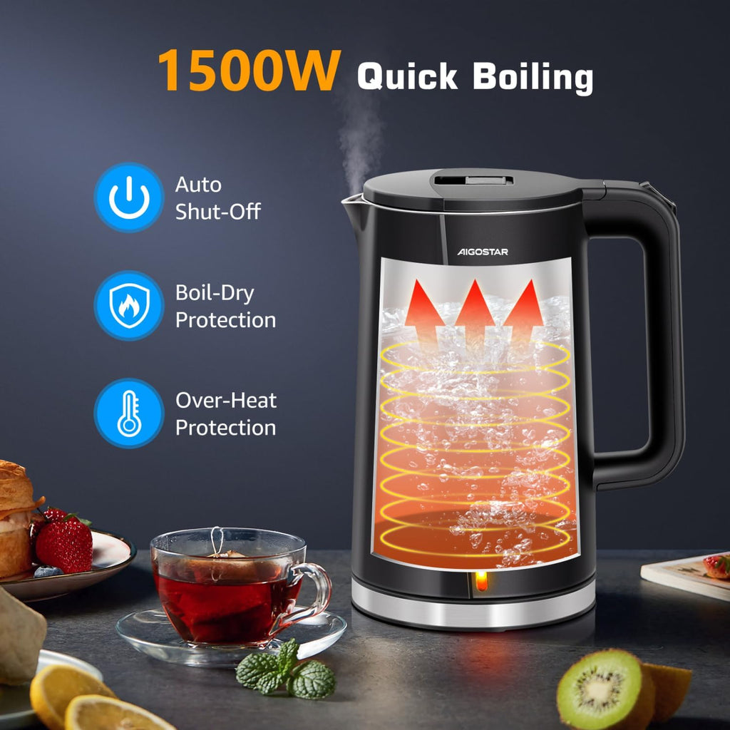 1.7 Liter Electric Kettle with High Borosilicate Glass and 304 Stainless Steel Interior R366