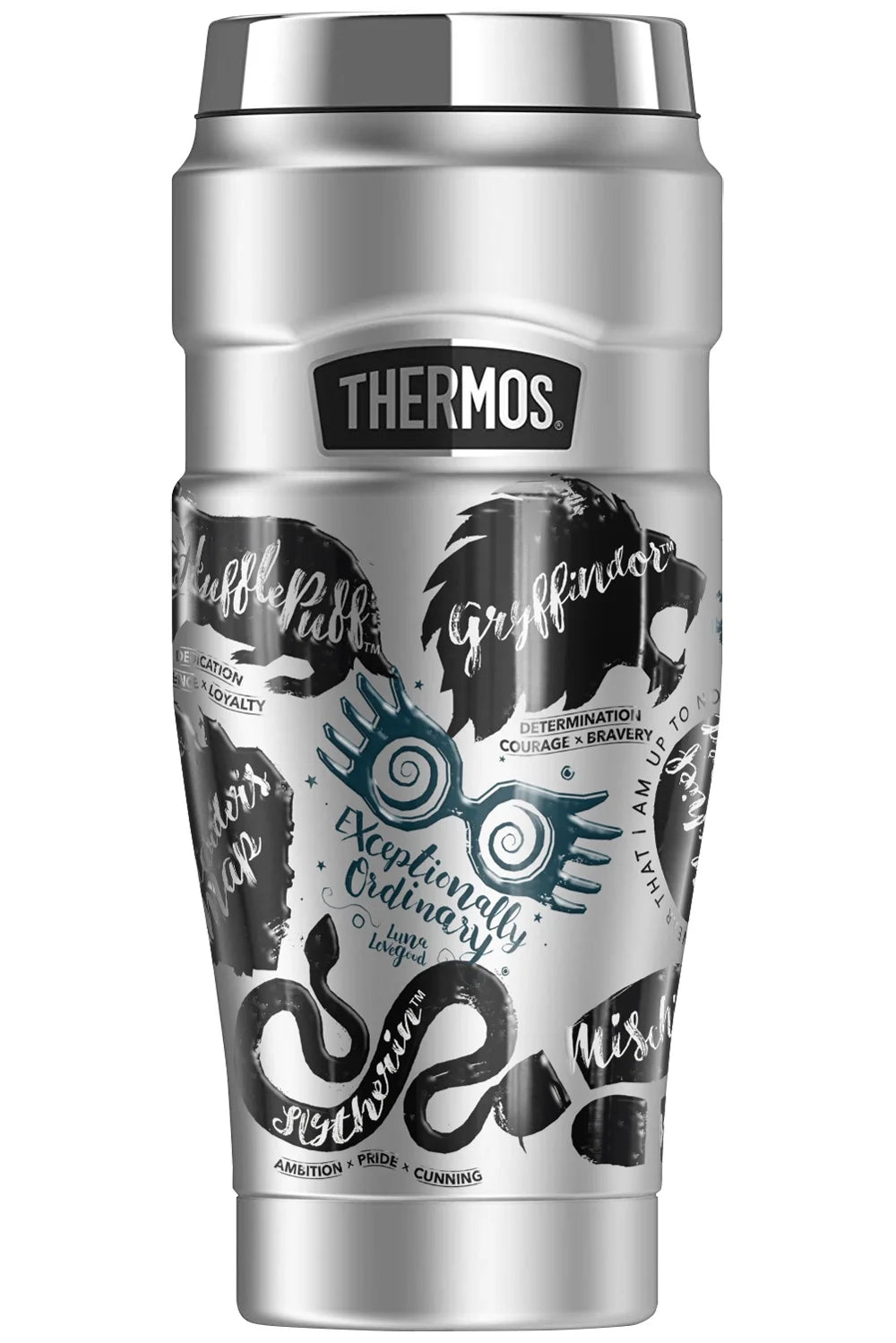 Harry Potter Hogwarts Stamp Collage Stainless Steel Travel Tumbler, Vacuum insulated & Double Wall, 16oz C36937