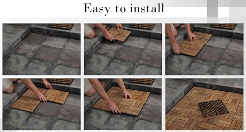 Interlocking Flooring Tiles in Solid Teak Wood Oiled Finish, Set of 10 I5854