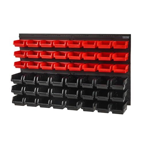 48-Bin Wall Mounted Storage Bins Parts Rack Organizer with Wall Panels J4023