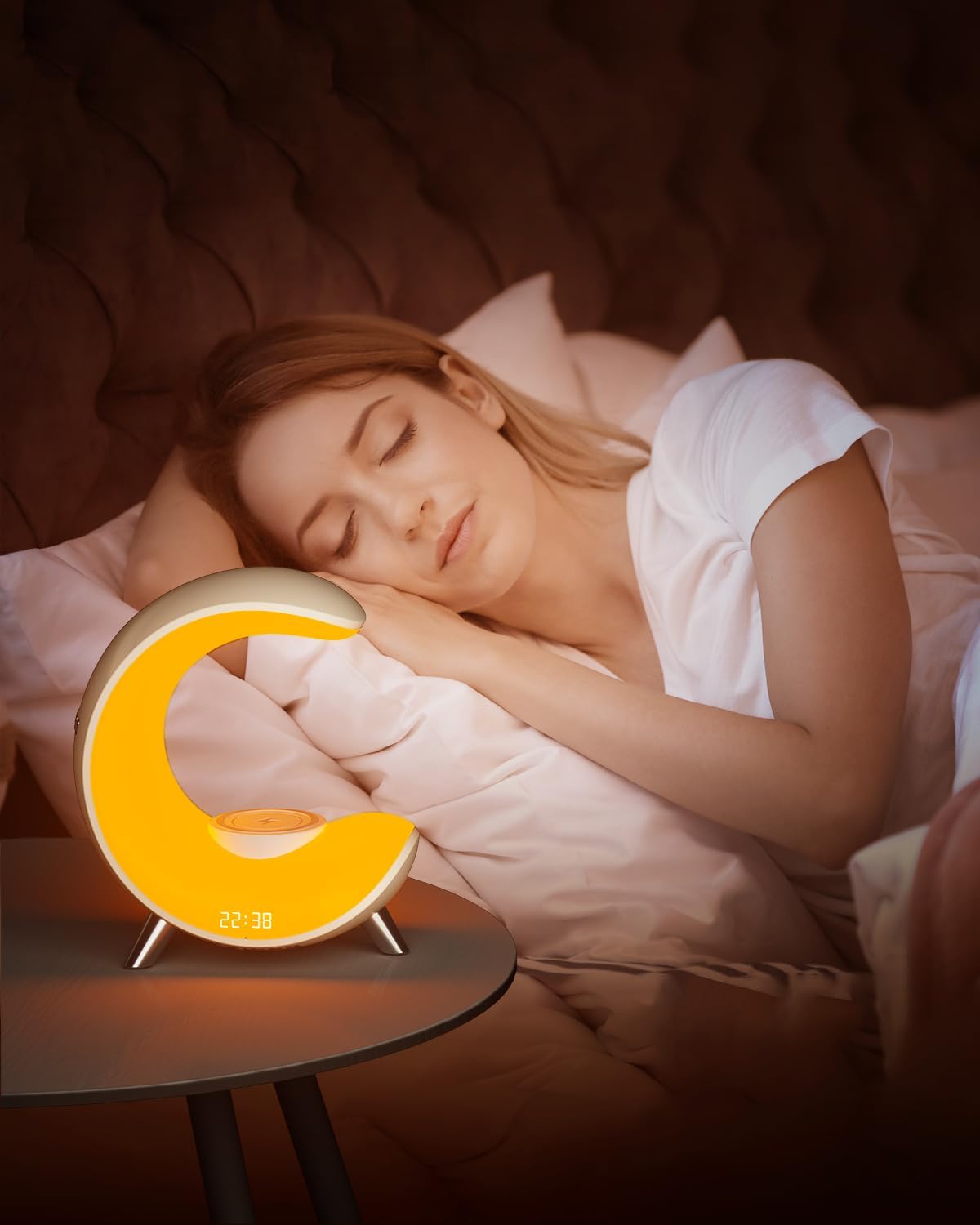 Desk Lamp with Wireless Charger, Bluetooth Speaker Alarm Clock, Color-Changing Ambient Light F517633