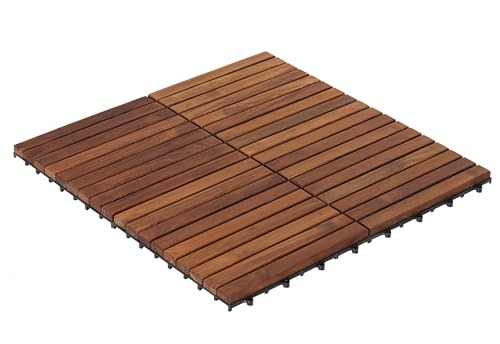 Interlocking Flooring Tiles in Solid Teak Wood Oiled Finish, Set of 10 I5854
